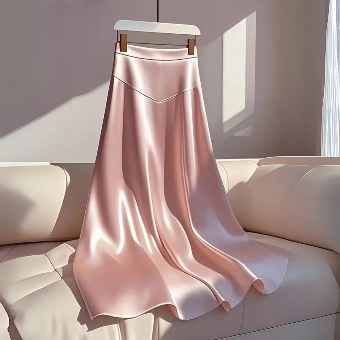 Ivy Satin A-Line Skirt – Women's High Waist Swing Silhouette