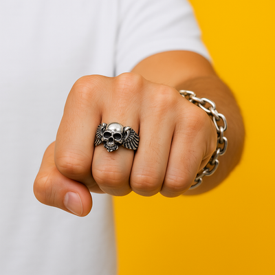 Jett Wings Skull Ring