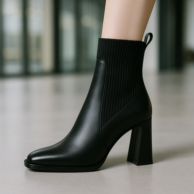 Livia Leather Knit Ankle Boots