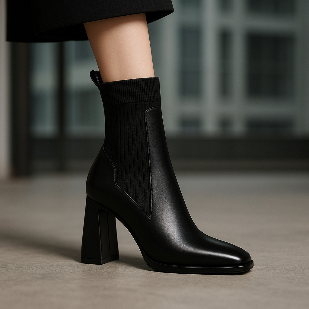 Livia Leather Knit Ankle Boots