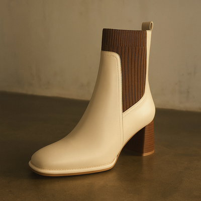 Livia Leather Knit Ankle Boots