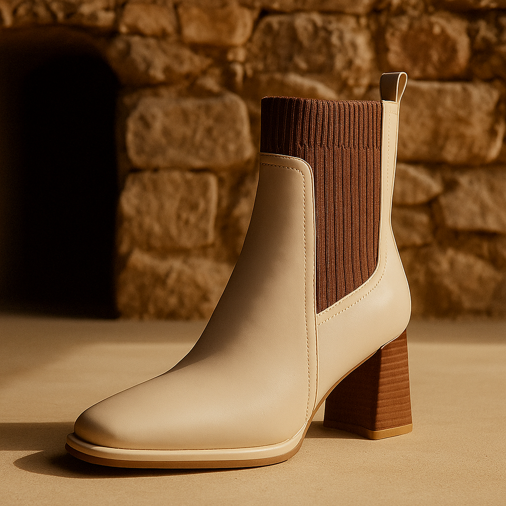 Livia Leather Knit Ankle Boots