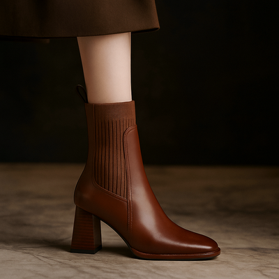 Livia Leather Knit Ankle Boots