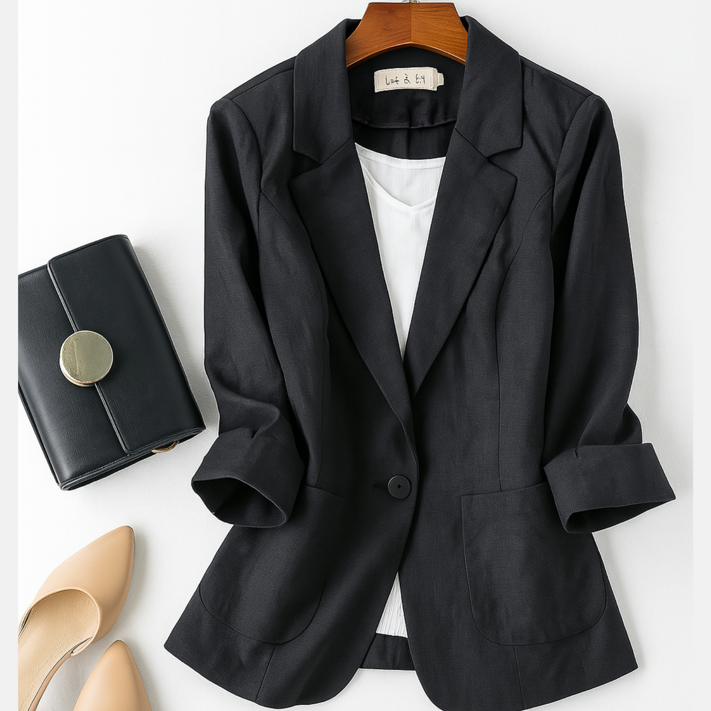 Nina Linen Blazer – 3/4 Sleeve Casual Summer Jacket