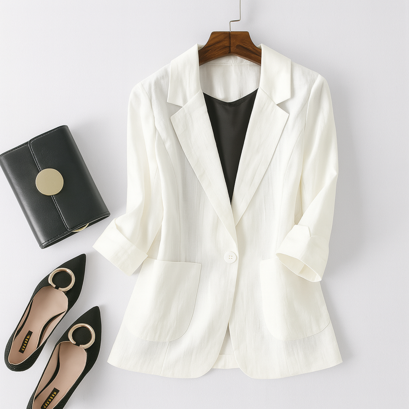 Nina Linen Blazer – 3/4 Sleeve Casual Summer Jacket