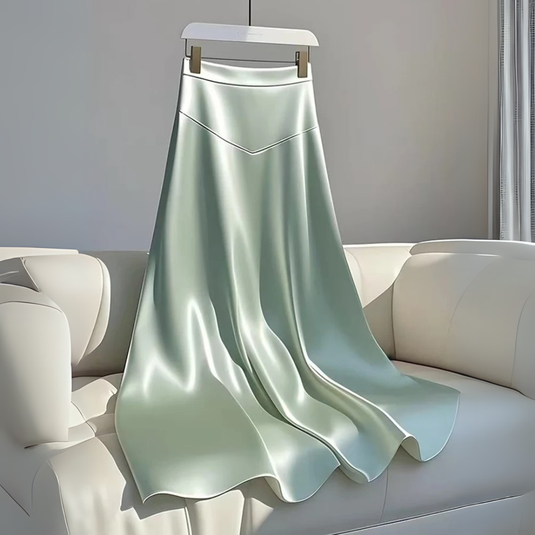 Ivy Satin A-Line Skirt – Women's High Waist Swing Silhouette