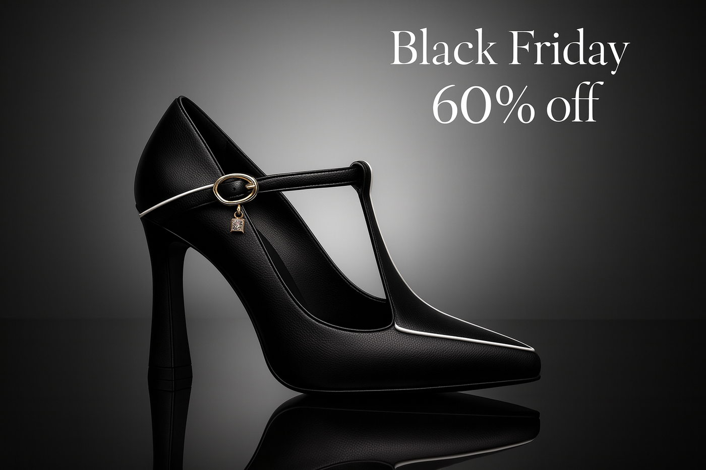 Black high-heeled shoe with a &