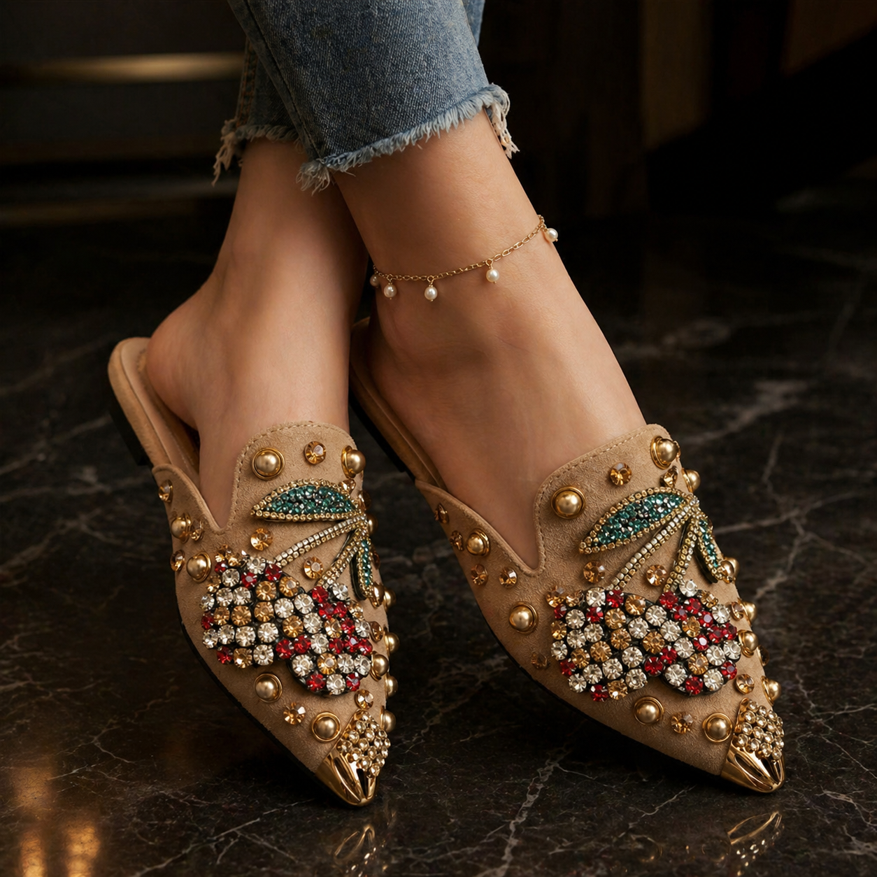 Bijou Rhinestone Flat Mule
