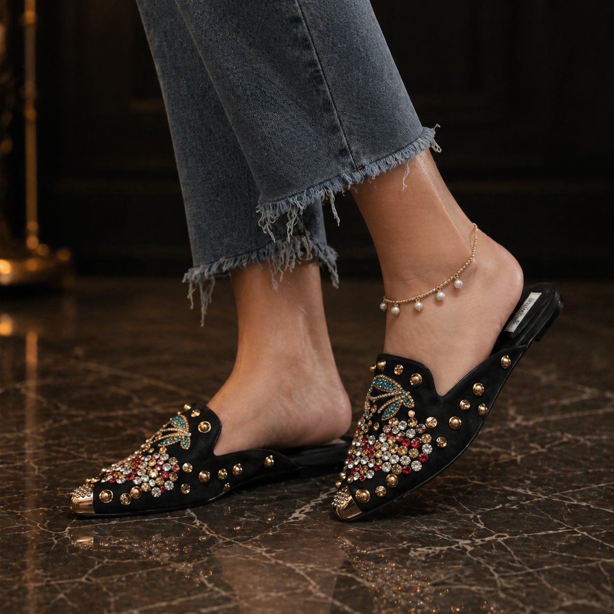 Bijou Rhinestone Flat Mule