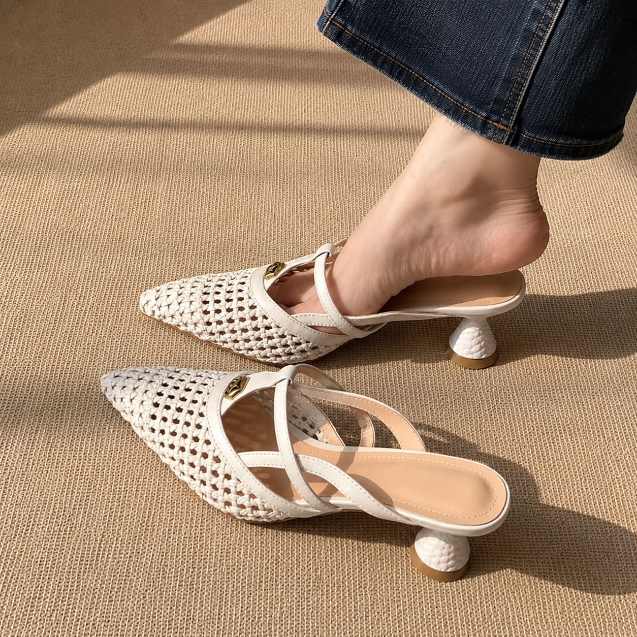Carla Woven Kitten Mule