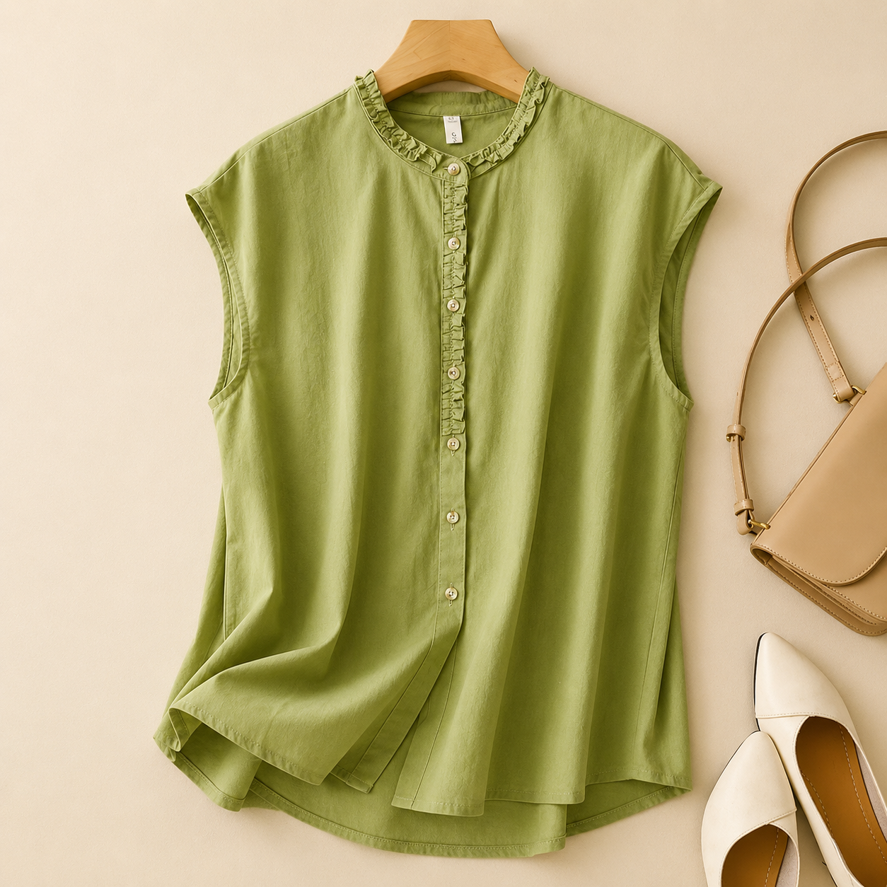 Ruffle Collar Linen Top