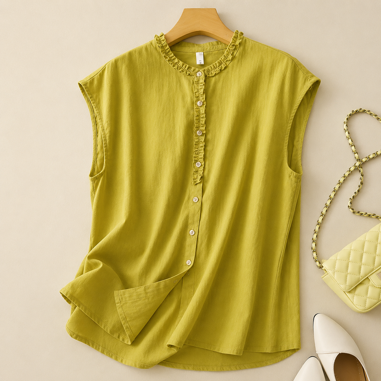 Ruffle Collar Linen Top