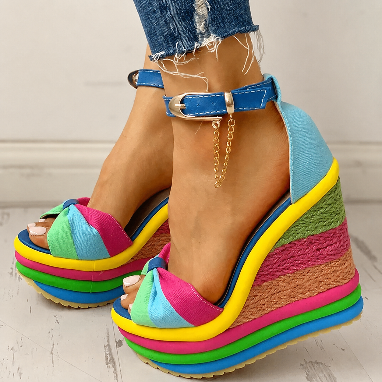 Luna Ankle-Wrap Wedge Sandals