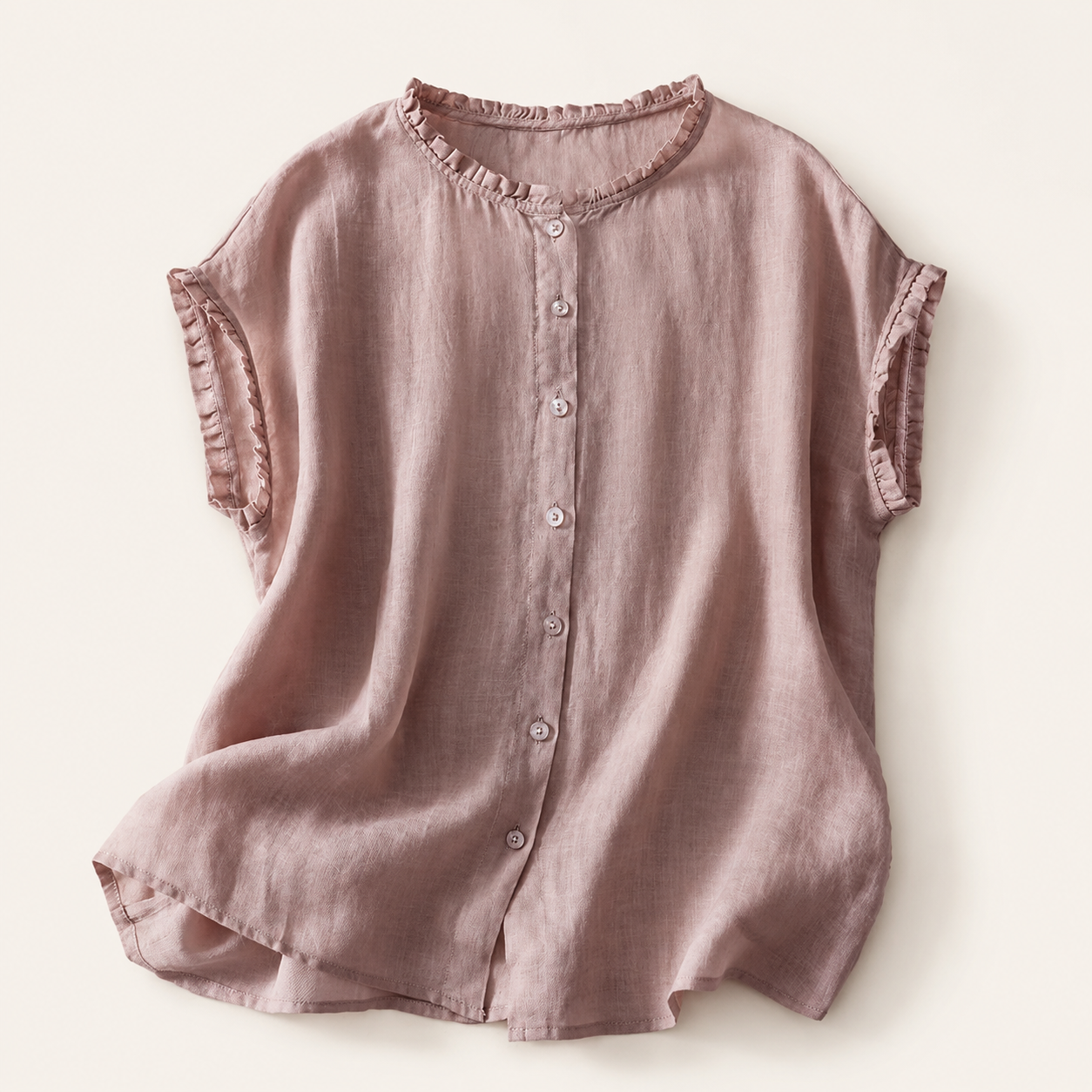 Ruffle Edge Linen Blouse
