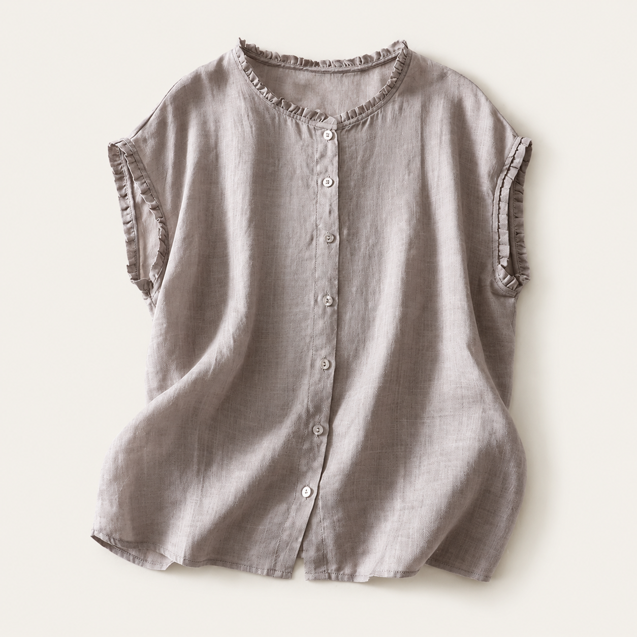 Ruffle Edge Linen Blouse