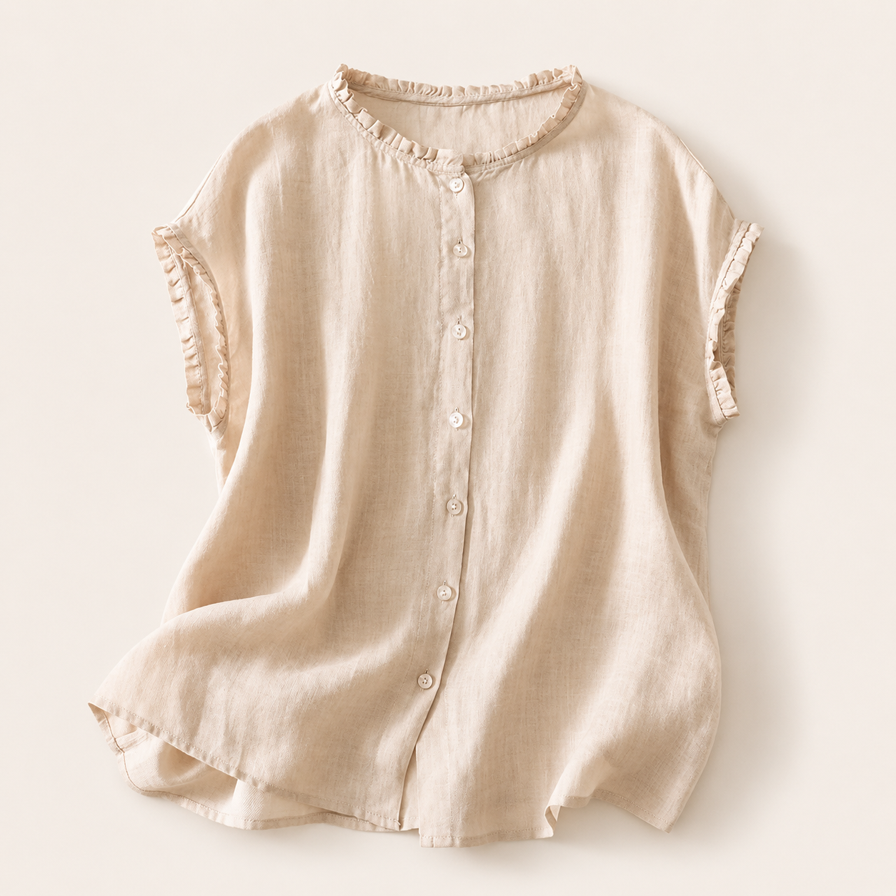 Ruffle Edge Linen Blouse