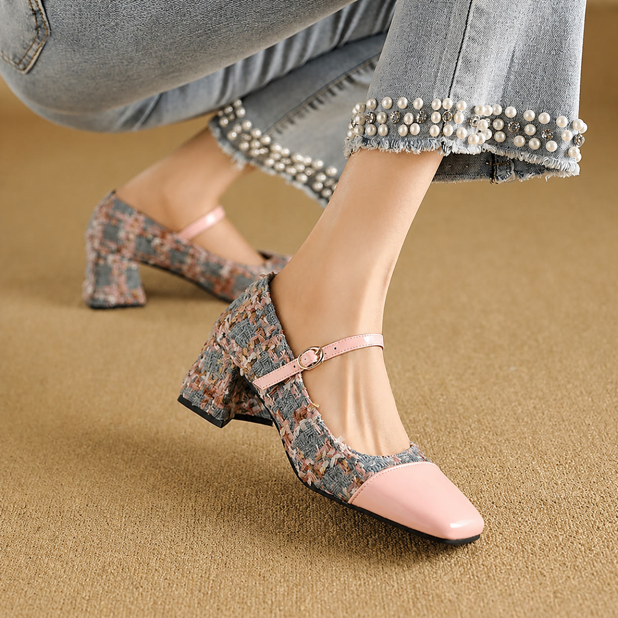 Tweed Cap Toe Mary Jane Pump