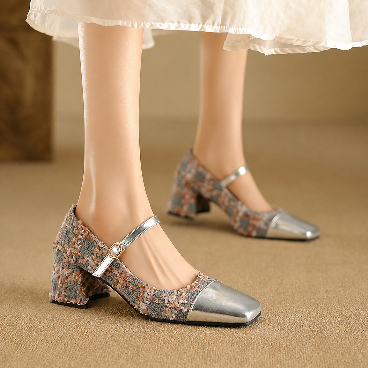 Tweed Cap Toe Mary Jane Pump