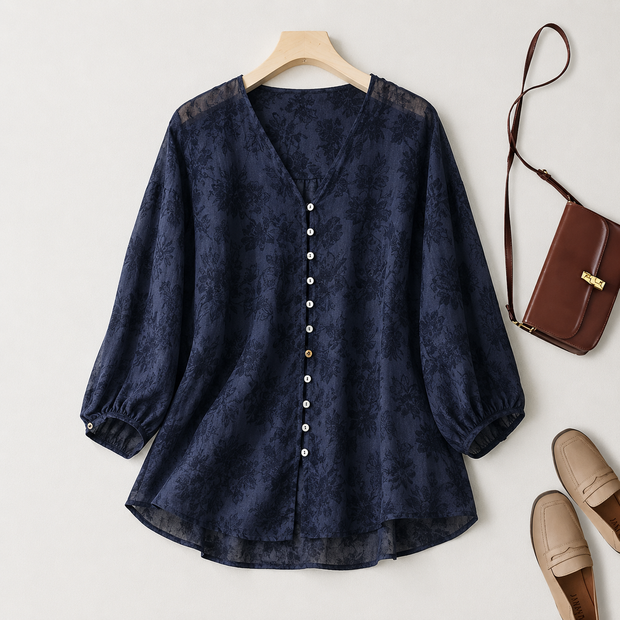 Terra Floral Print Linen Blouse