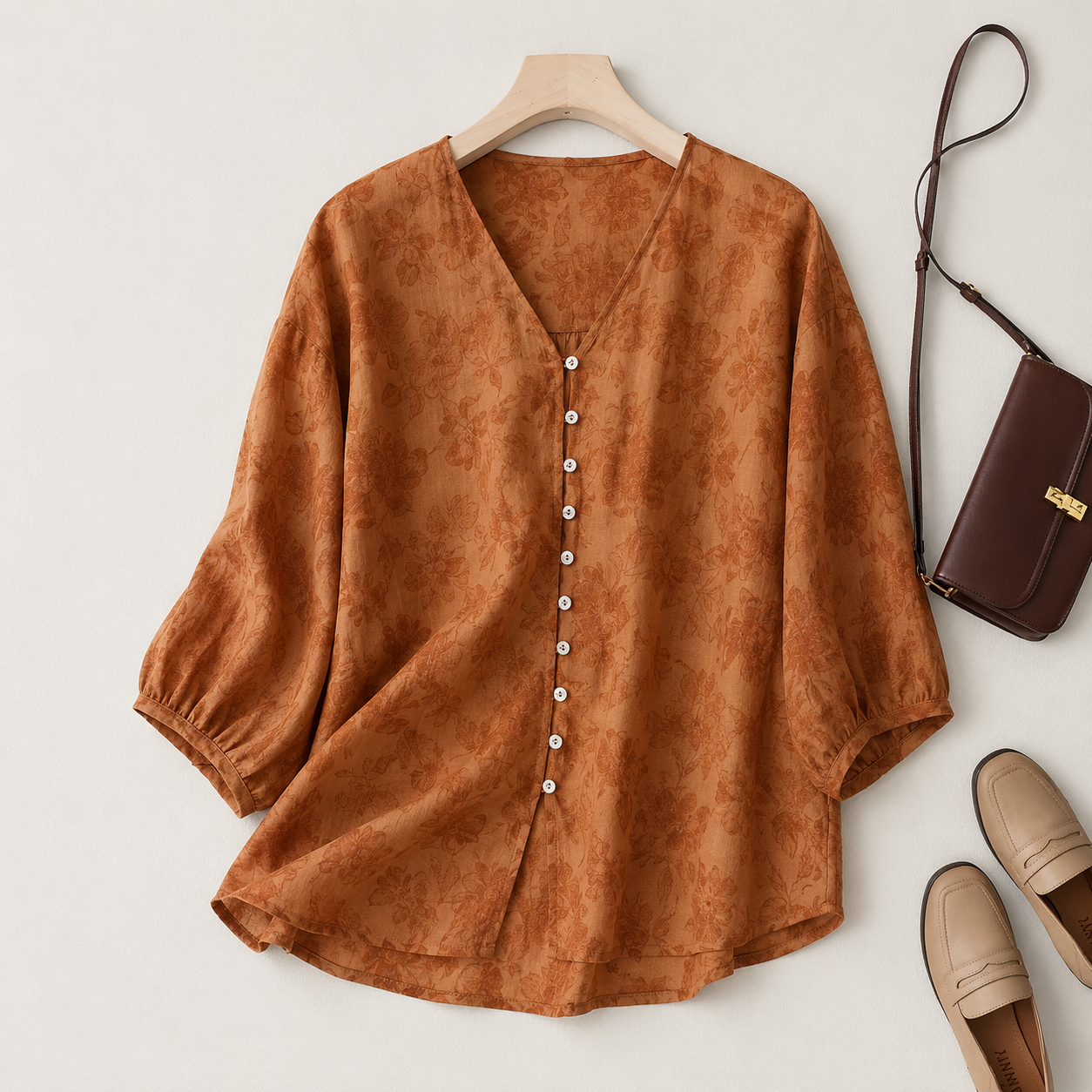 Terra Floral Print Linen Blouse