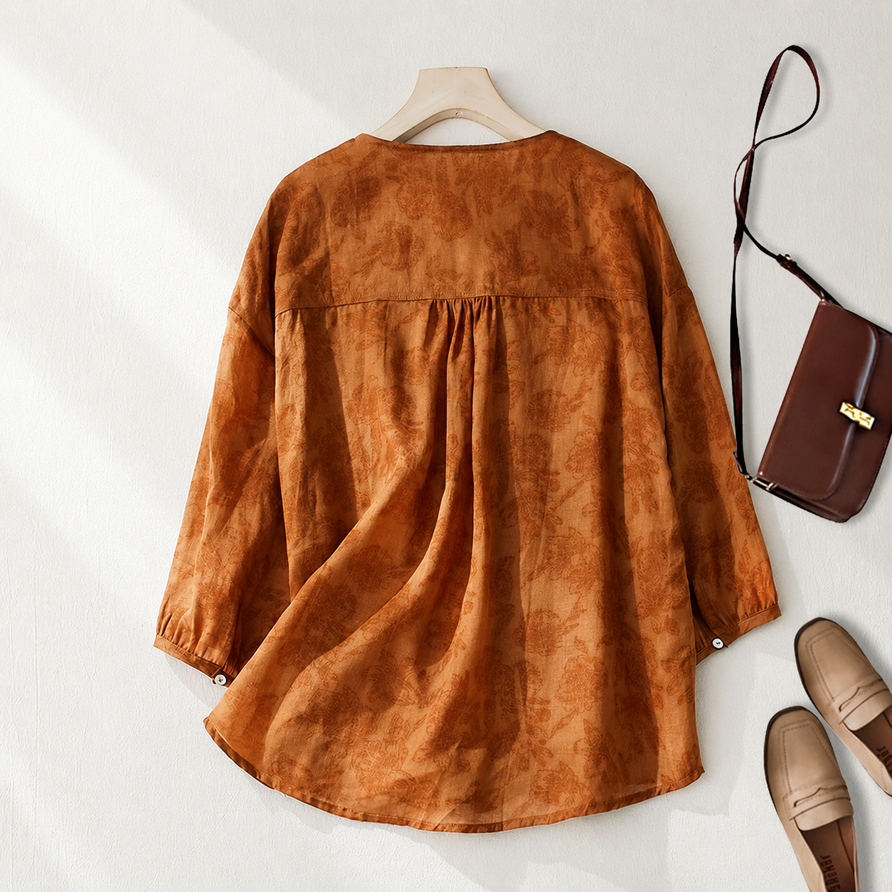 Terra Floral Print Linen Blouse