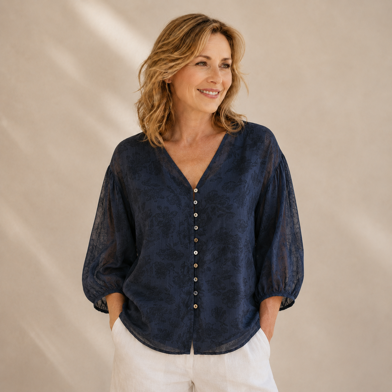 Terra Floral Print Linen Blouse