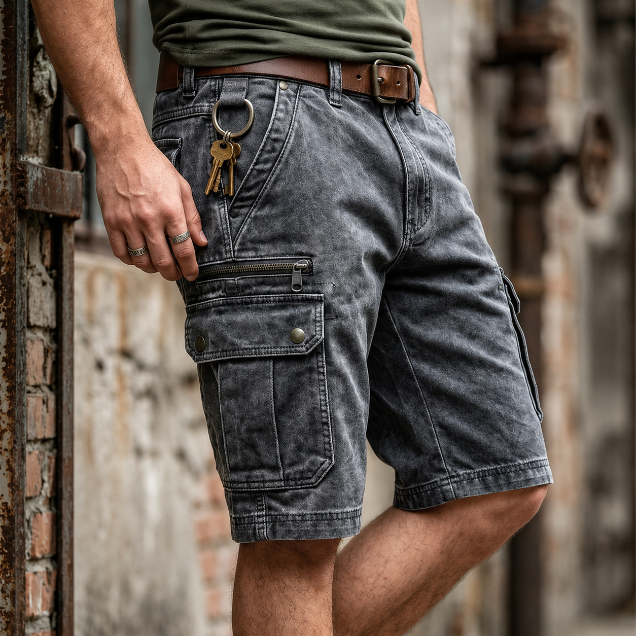 Ironside Washed Denim Cargo Short