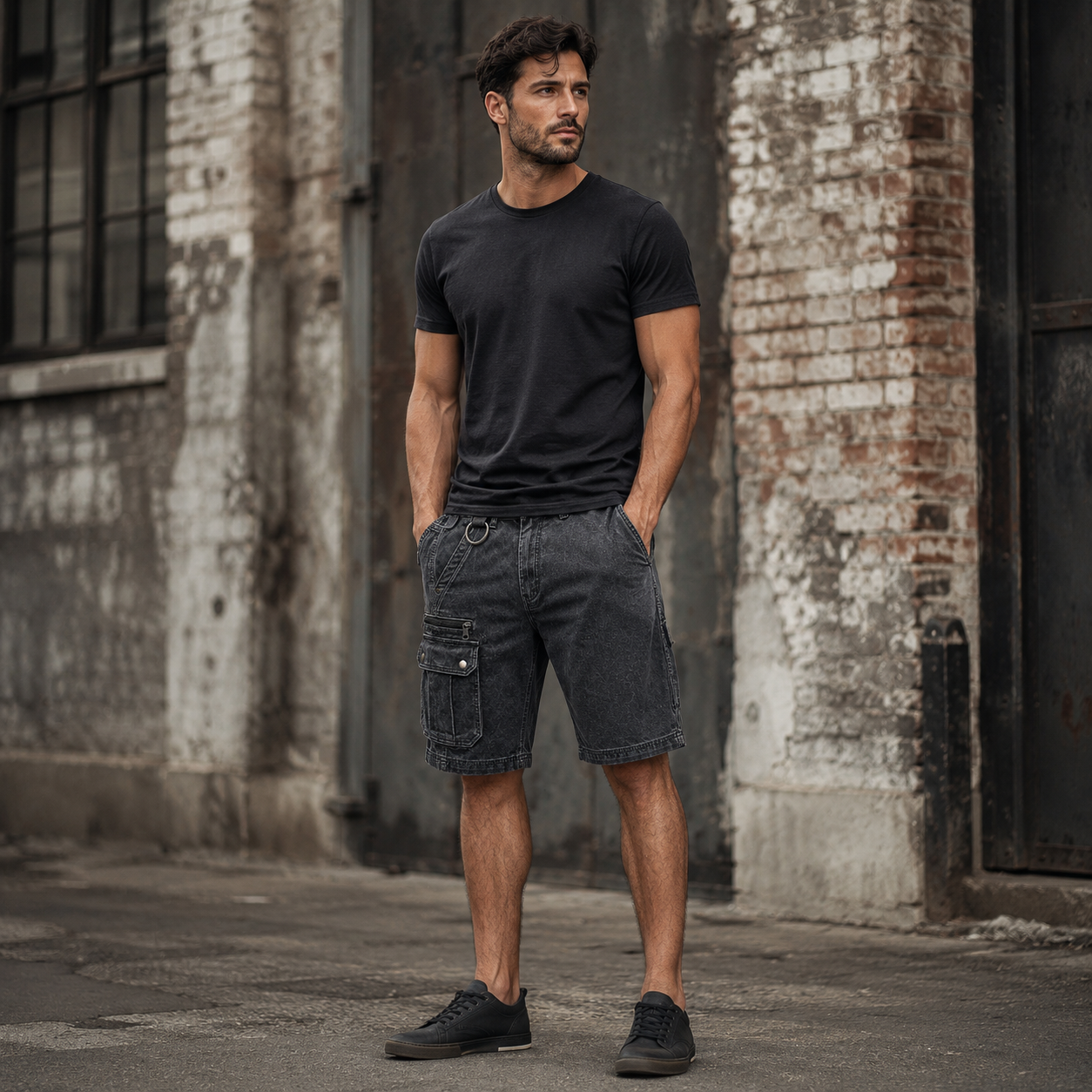 Ironside Washed Denim Cargo Short