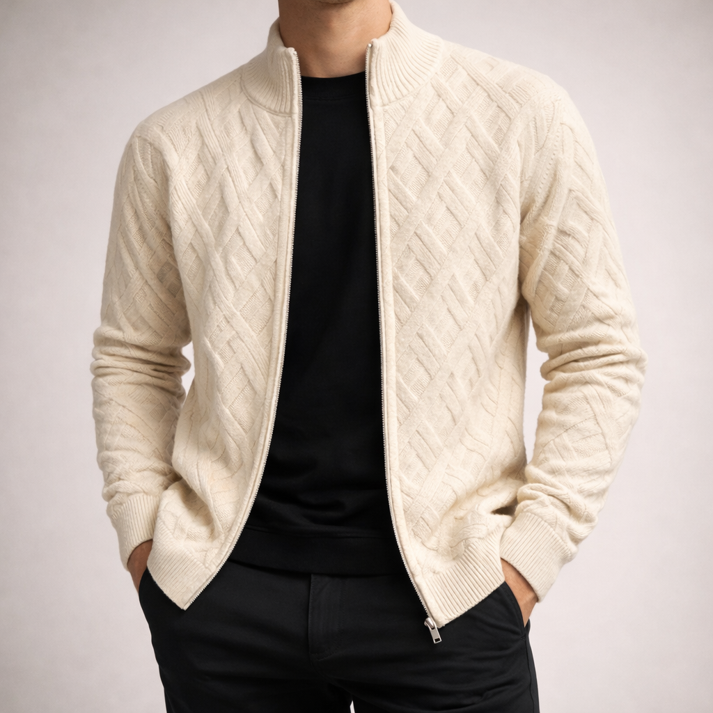 Marco Diamond Knit Zip Cardigan