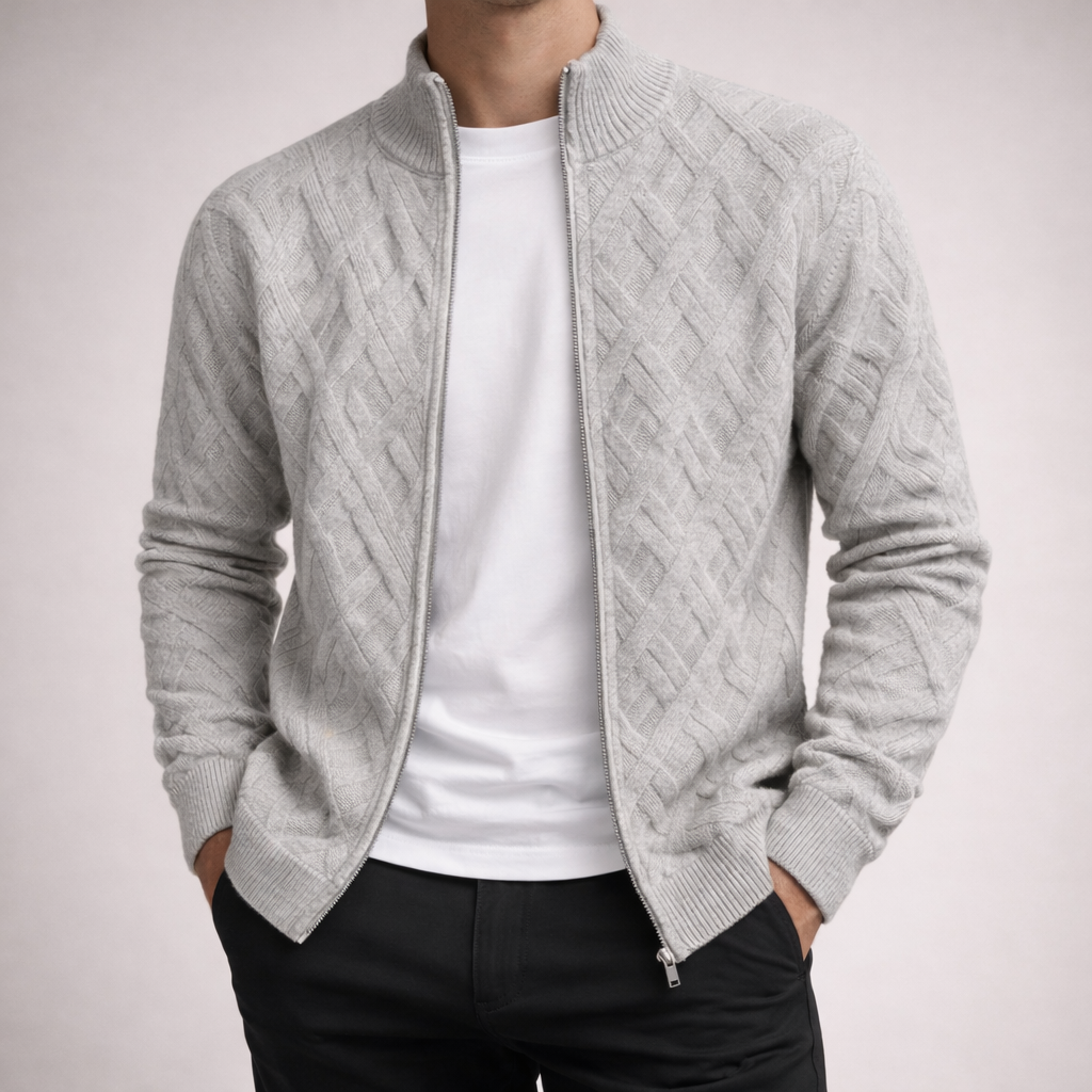 Marco Diamond Knit Zip Cardigan