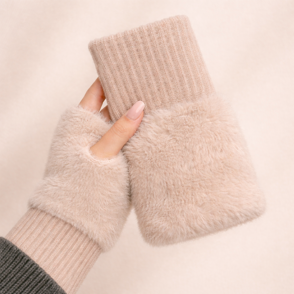 Ivory Knit Wrist Mittens