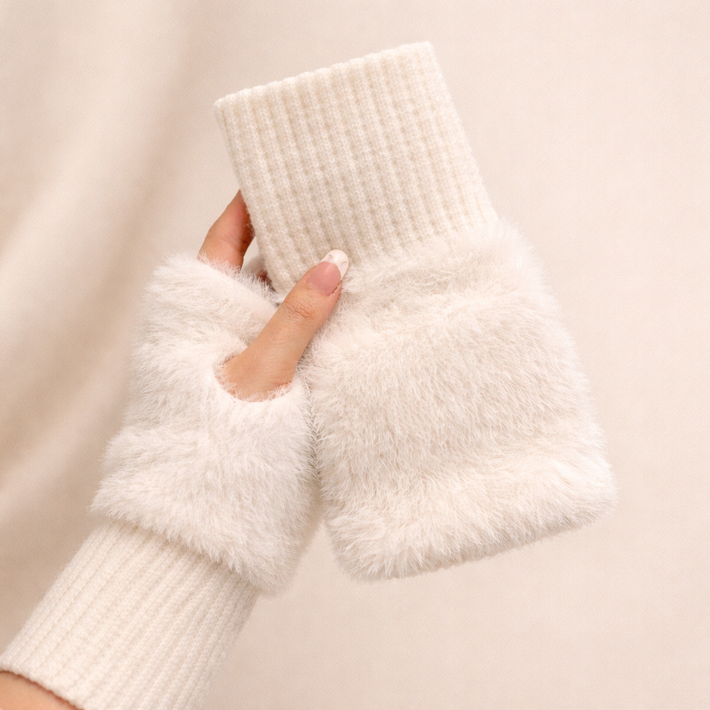 Ivory Knit Wrist Mittens
