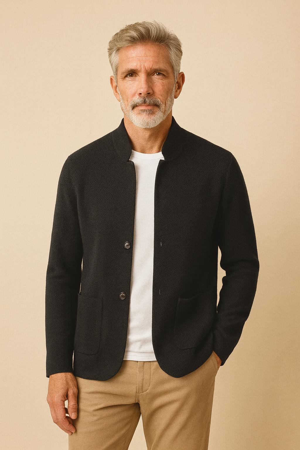 Lorenzo Knitted Stand-Collar Cardigan Jacket