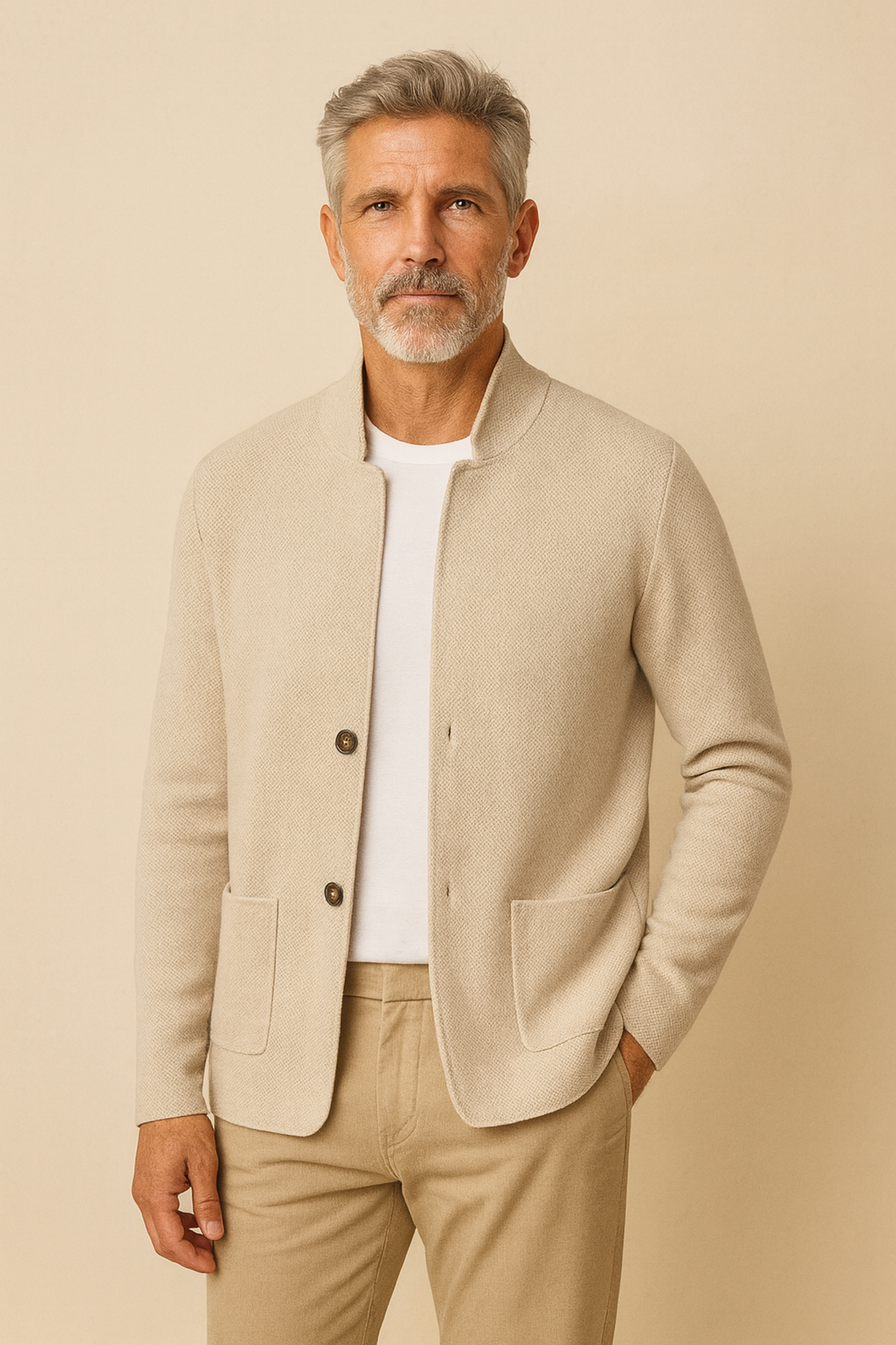 Lorenzo Knitted Stand-Collar Cardigan Jacket