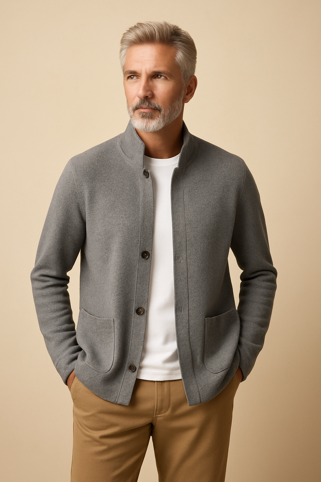 Lorenzo Knitted Stand-Collar Cardigan Jacket