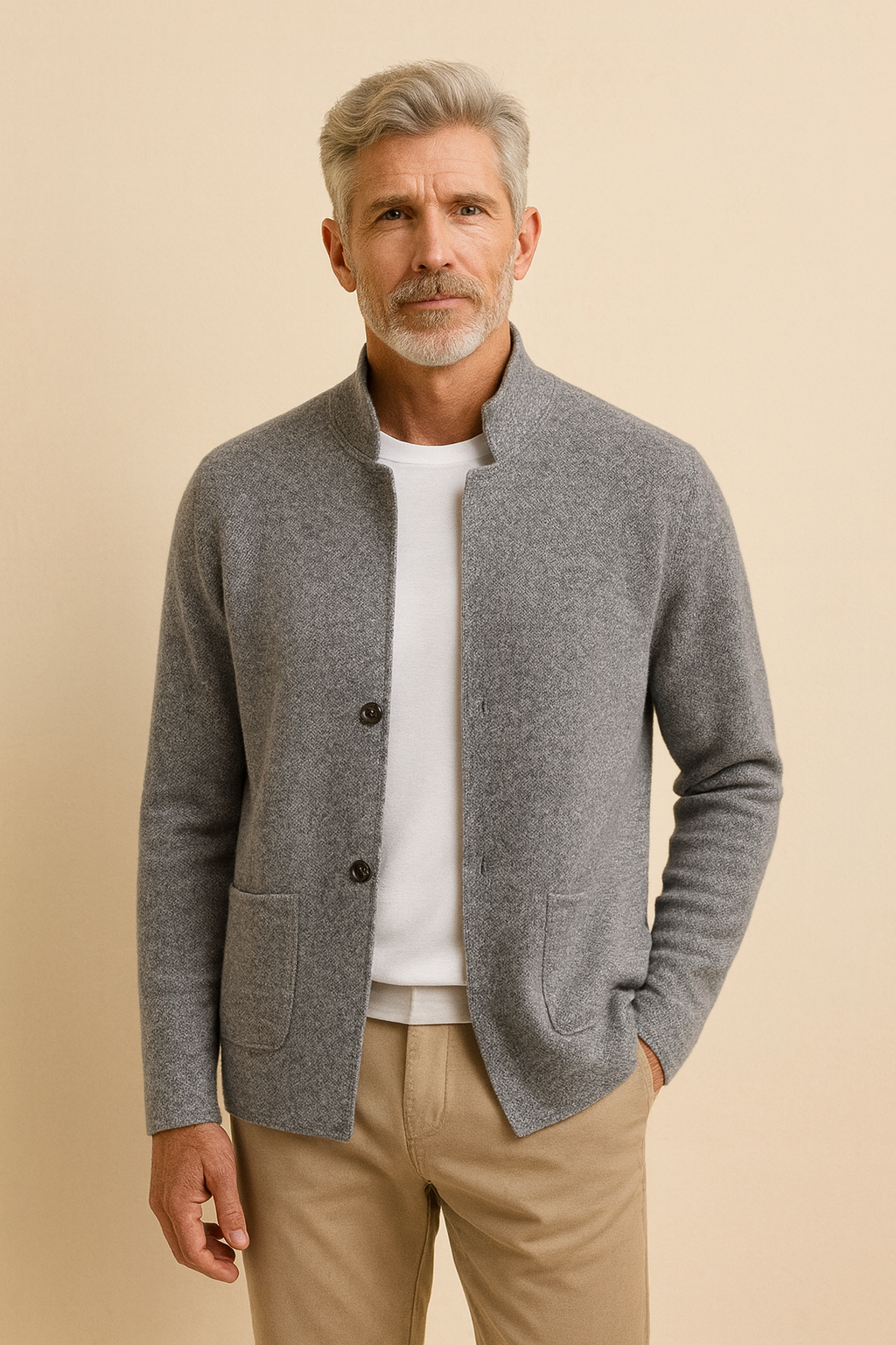Lorenzo Knitted Stand-Collar Cardigan Jacket