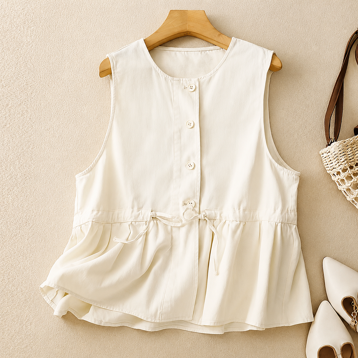 Sleeveless Cotton Drawstring Top