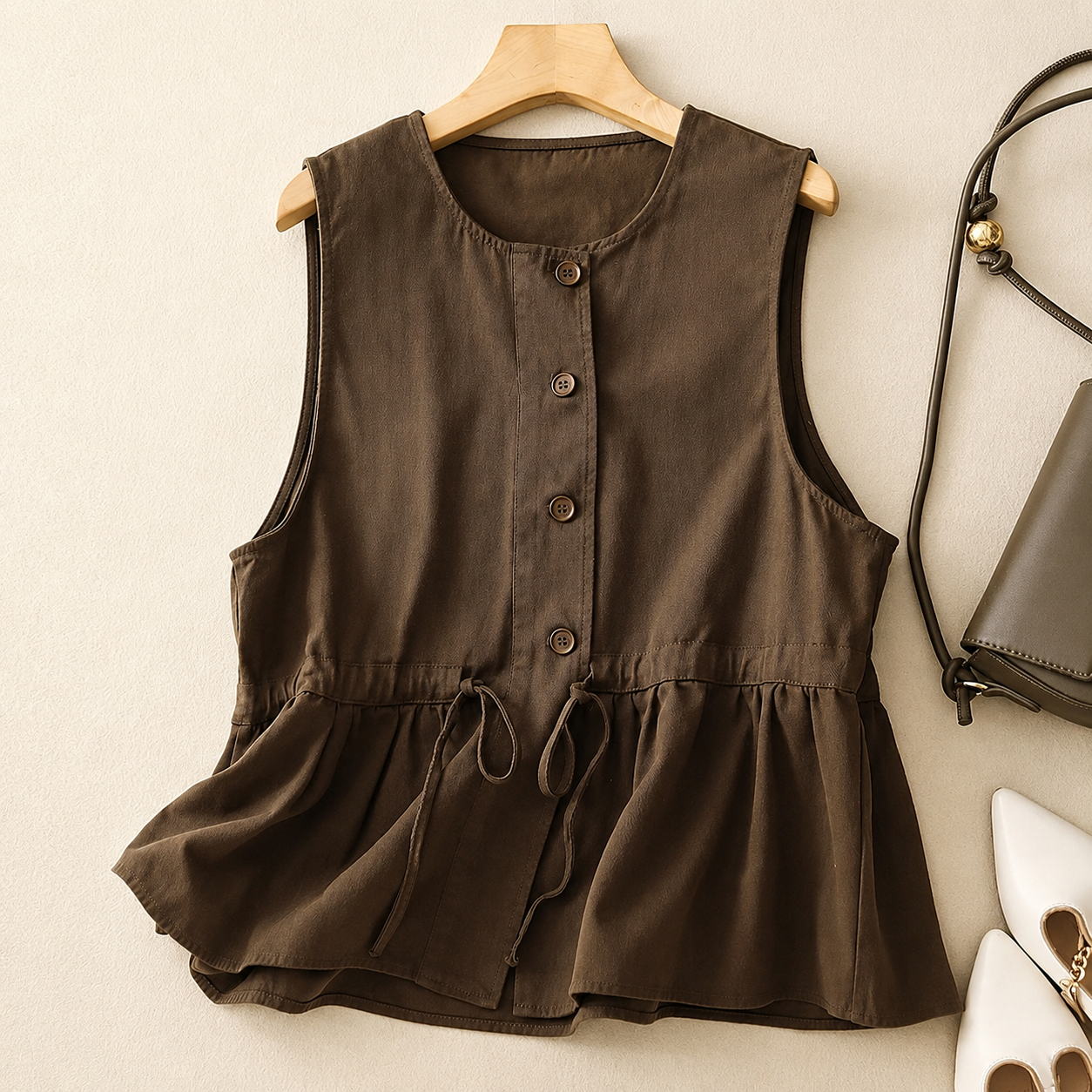 Sleeveless Cotton Drawstring Top