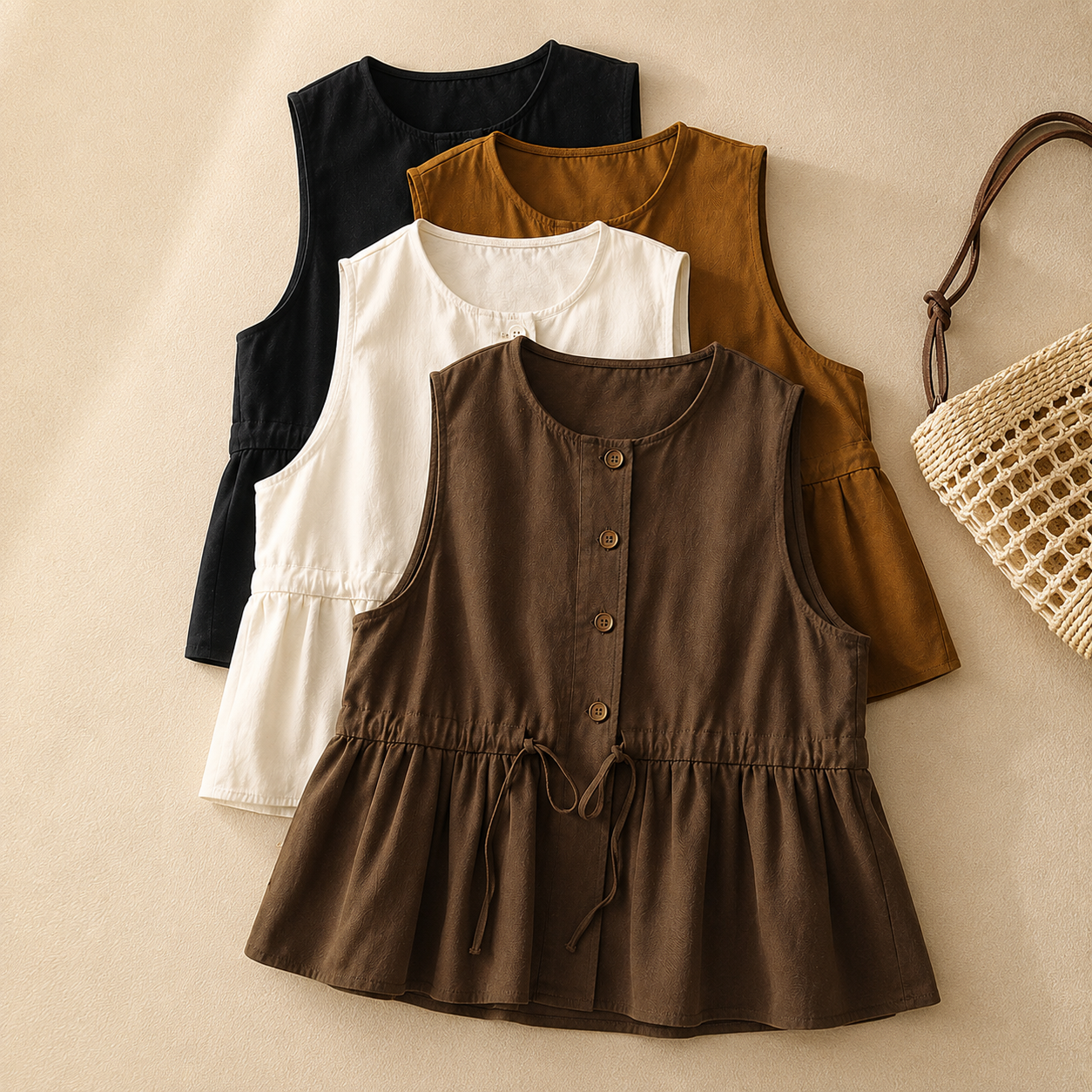 Sleeveless Cotton Drawstring Top