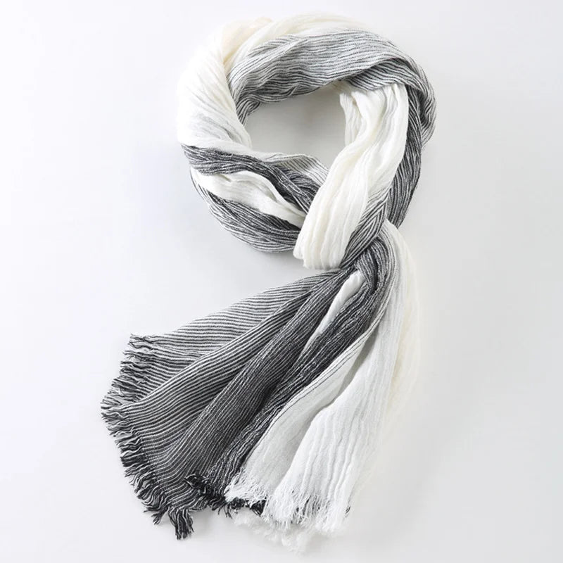Brand Winter Men's Scarf Fashion Plaid Striped Tassel Shawls and Wrap Bufandas Cachecol Cotton Linen Wrinkled Scarves for Men