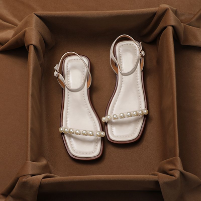 Alessia Pearl Strap Sandals – Women’s Low Heel Cushioned Slides