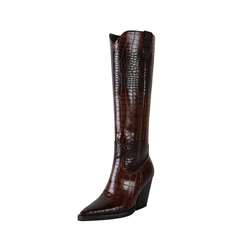 Clara Croc-Embossed High Boots