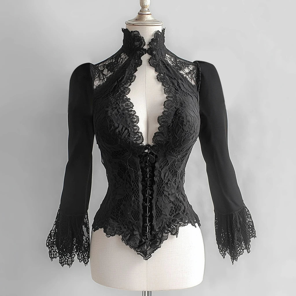 Noir Lace Panel Corset Top