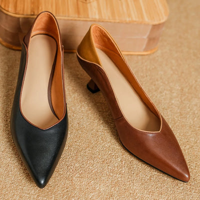 Elena Leather Heeled Pumps – Women’s Pointed Toe Two-Tone Shoes
