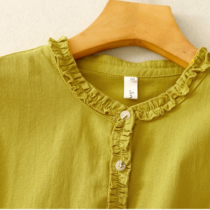 Ruffle Collar Linen Top