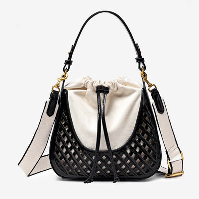 Léa Woven Bucket Bag - Women's Canvas Body with Adjustable Strap