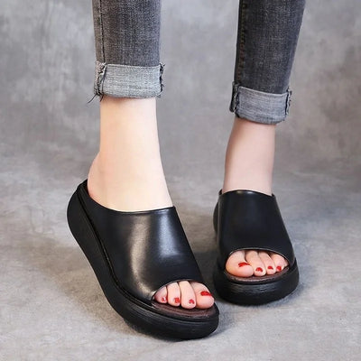 Jade Orthopedic Leather Slippers – Women's Cushioned Platform with Arch Support