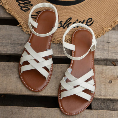 Callie Leather Flat Sandals – Women's Roman Strap Slip-On with Non-Slip Rubber Sole
