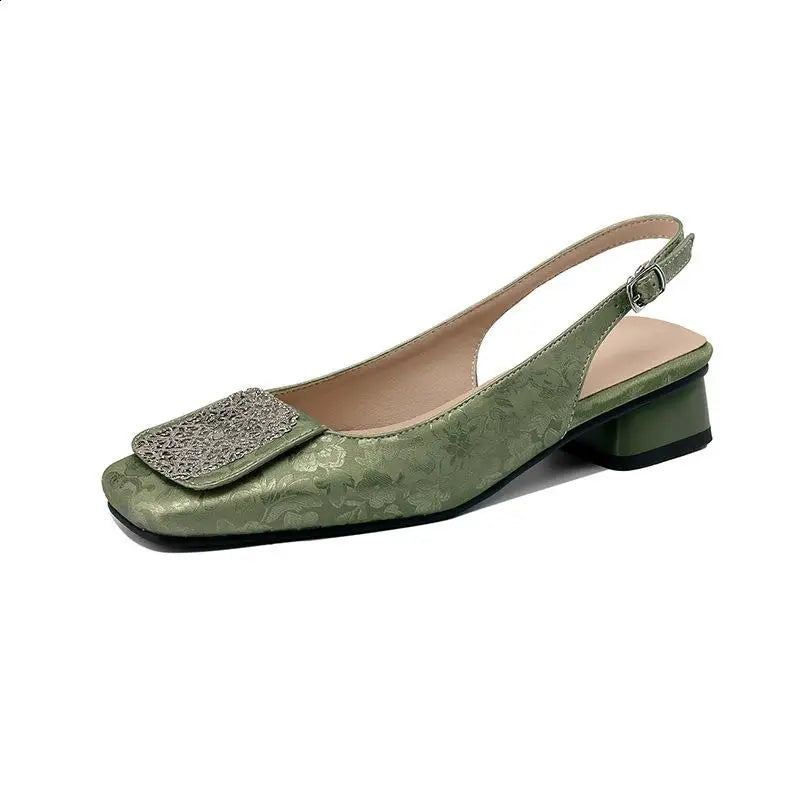 Elina Comfort Square-Toe Sandals - Women's Embroidered Low Heel