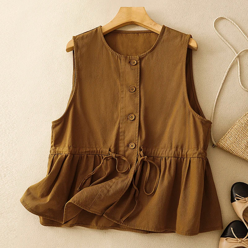 Sleeveless Cotton Drawstring Top